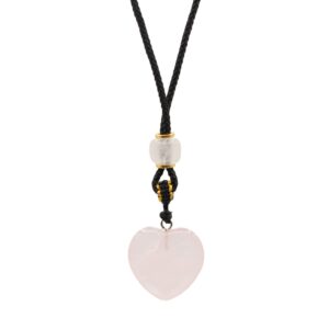 Collar con corazón de cuarzo rosa en cordón negro ajustable