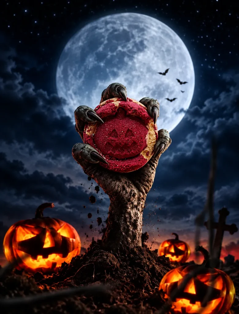 Halloween 17 Bomba de baño con forma de calabaza bajo la luna llena