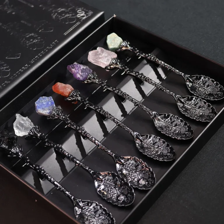 Halloween 20 Set de 7 cucharas de bruja con piedras naturales
