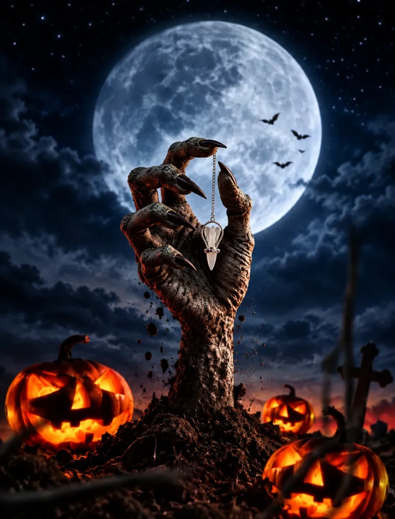 Halloween 18 Péndulo de cristal bajo la luna llena