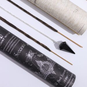 Tubo negro de incienso ritual Éxito con péndulo de obsidiana negra y varillas