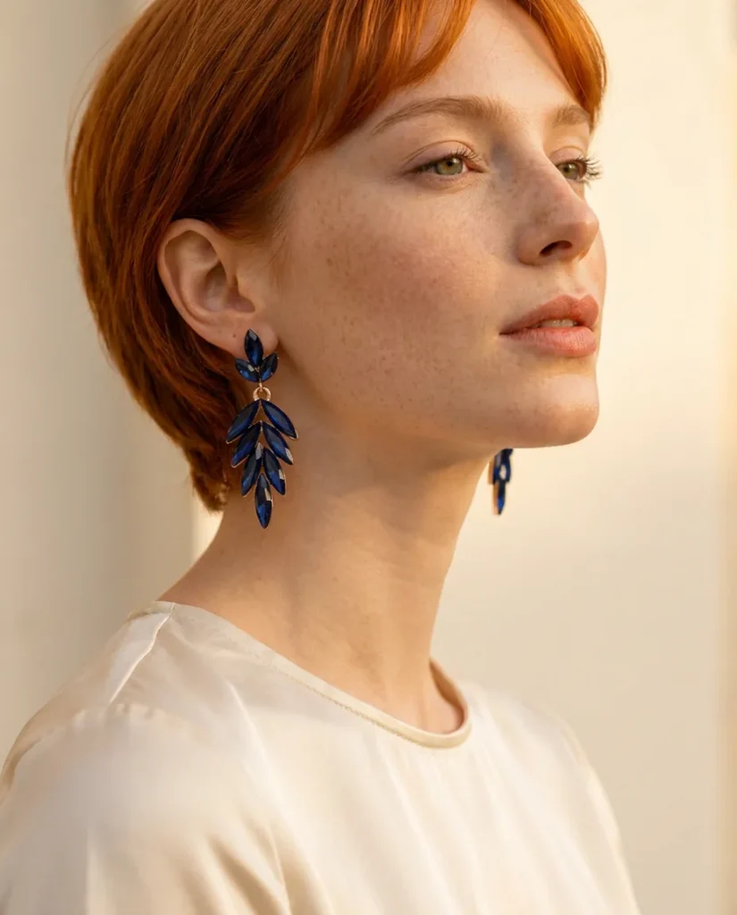 Pendientes: modelo con pendientes largos de cristal azul