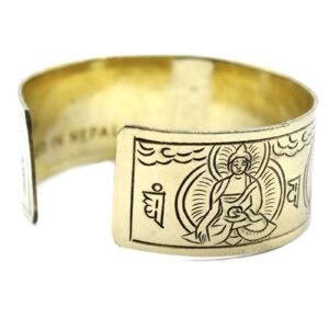Pulsera tibetana abierta de latón con budas sentados grabados