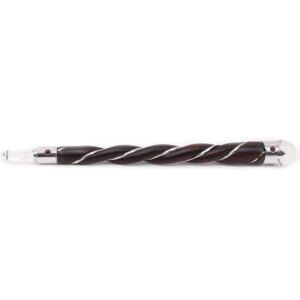 Varita de madera oscura en espiral con filete metálico, esfera de cristal de roca y punta de cuarzo