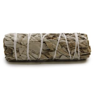 Atado de salvia blanca de 10 cm, hojas secas enrolladas y atadas con hilo blanco