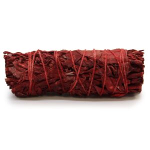 Atado de salvia sangre de dragón de 10 cm, hojas de color rojo intenso y atadas con hilo rojo