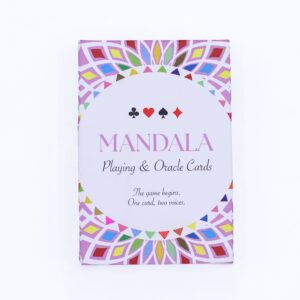 Caja de la baraja Mandala Playing & Oracle Cards con mandalas de colores y los cuatro palos del póker