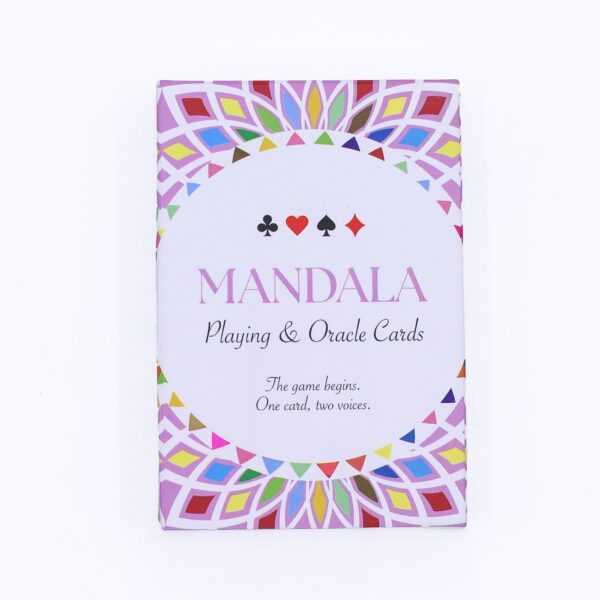 Caja de la baraja Mandala Playing & Oracle Cards con mandalas de colores y los cuatro palos del póker