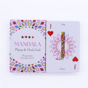 Caja de la baraja Mandala Playing & Oracle Cards con mandalas de colores y los cuatro palos del póker