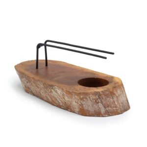Calentador de palo santo de madera con los costados en blanco envejecido y soporte metálico negro