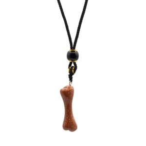 Colgante de hueso de goldstone marrón cobrizo con destellos en cordón negro con cuenta negra