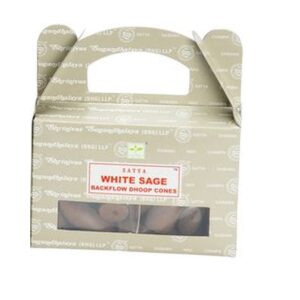 Caja de cartón con asa de conos de reflujo de salvia blanca, con ventana que deja ver los conos