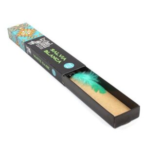 Caja de incienso de salvia blanca Tribal Soul, negra con franja de dibujo geométrico turquesa y naranja