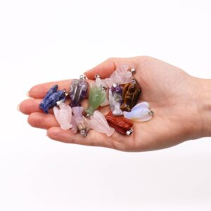 Doce colgantes de ángel de la guarda tallados en piedra con asa plateada: amatista, cuarzo rosa, aventurina, sodalita, ojo de tigre, jaspe rojo, cristal de roca y opalita