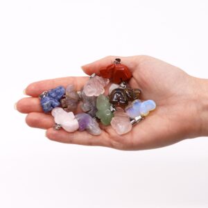Doce colgantes de elefante tallados en piedra con asa plateada: amatista, cuarzo rosa, aventurina, sodalita, ojo de tigre, jaspe rojo, cristal de roca y opalita