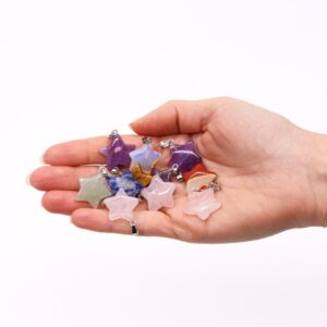 Doce colgantes de estrella de piedra con asa plateada: amatista, cuarzo rosa, aventurina, sodalita, ojo de tigre, cristal de roca y opalita