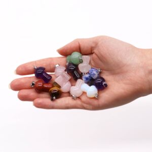 Doce colgantes de seta de piedra con asa plateada: amatista, cuarzo rosa, aventurina, sodalita, ojo de tigre, jaspe rojo, cristal de roca y opalita
