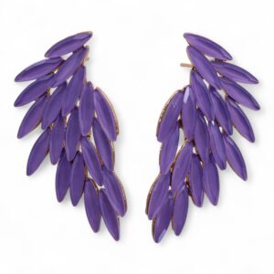 Pendientes en forma de ala de ángel con plumas finas de vidrio lavanda satinado, par en espejo
