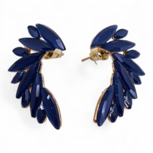 Pendientes en forma de ala de ángel con plumas de vidrio azul intenso, par en espejo