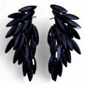 Pendientes alas de ángel de vidrio negro con plumas facetadas superpuestas