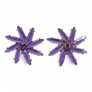 Pendientes flor estrella de ocho pétalos de vidrio lavanda en remolino con centro violeta