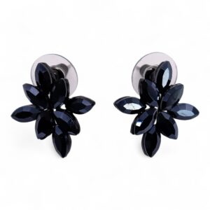 Pendientes flor de vidrio negro facetado con pétalos en punta y tope transparente