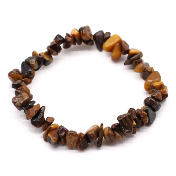 Pulsera elástica de lascas de ojo de tigre en tonos miel y marrón con reflejos dorados