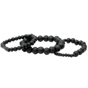 Tres pulseras elásticas de bolas de madera negra mate en grosor fino, medio y grueso
