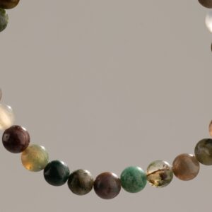 Pulsera elástica de cuentas de ágata musgo de 6 mm en verdes, grises y ocres