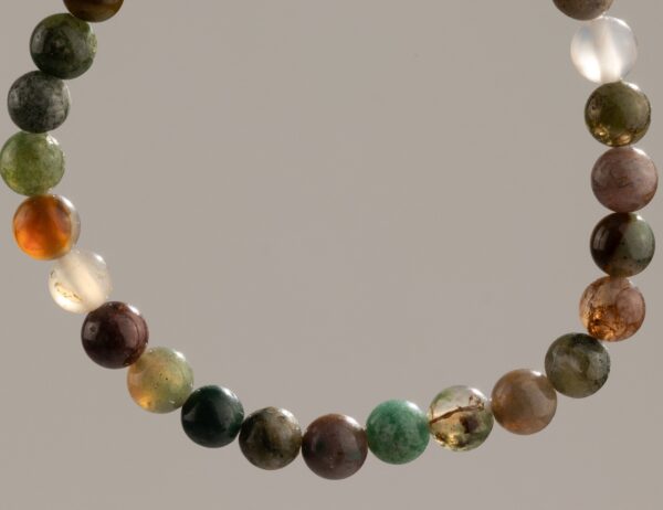 Pulsera elástica de cuentas de ágata musgo de 6 mm en verdes, grises y ocres