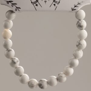 Pulsera elástica fina de cuentas de howlita blanca con vetas grises de 6 mm
