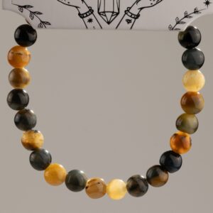 Pulsera elástica fina de cuentas de ojo de tigre de 6 mm en dorado, miel y gris azulado