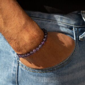 Pulsera elástica fina de cuentas de amatista de 6 mm en violeta y lila