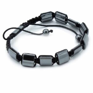 Pulsera shamballa de bloques rectangulares de hematita magnética gris y cordón negro