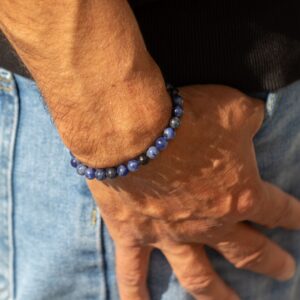 Pulsera elástica fina de cuentas de sodalita azul marino de 6 mm