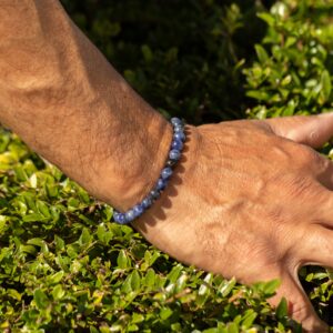 Pulsera elástica fina de cuentas de sodalita azul marino de 6 mm